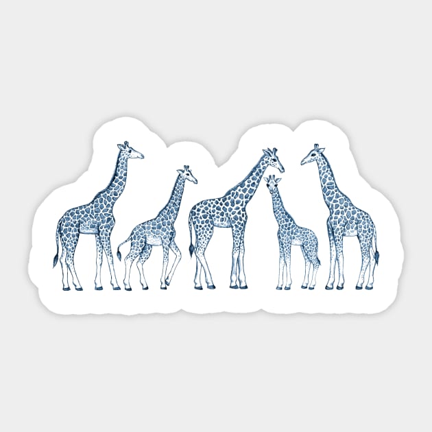 Navy Blue Giraffes on White Sticker by micklyn